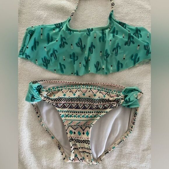 Girls size 8 Malibu Design Group turquoise/beige color Southwest design bikini - Picture 1 of 11